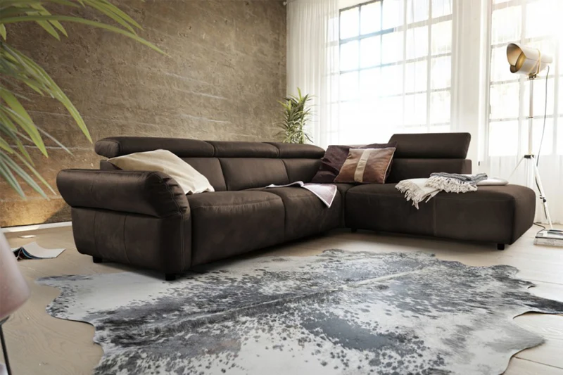 KAWOLA Sofa RISO Ecksofa mit motorischer Sitztiefenverstellung Leder anthrazit