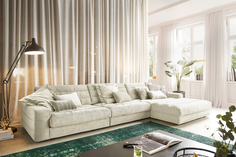 KAWOLA Sofa LANA XL Ecksofa Cord cremeweiß