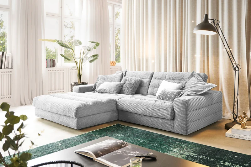 KAWOLA Sofa LANA Ecksofa Cord hellgrau