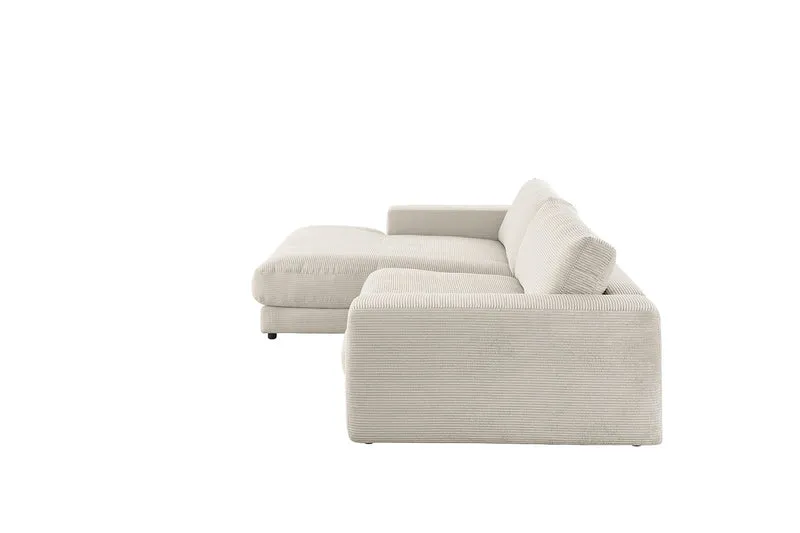 KAWOLA Sofa MADELINE Ecksofa mit Longchair Cord hellgrau