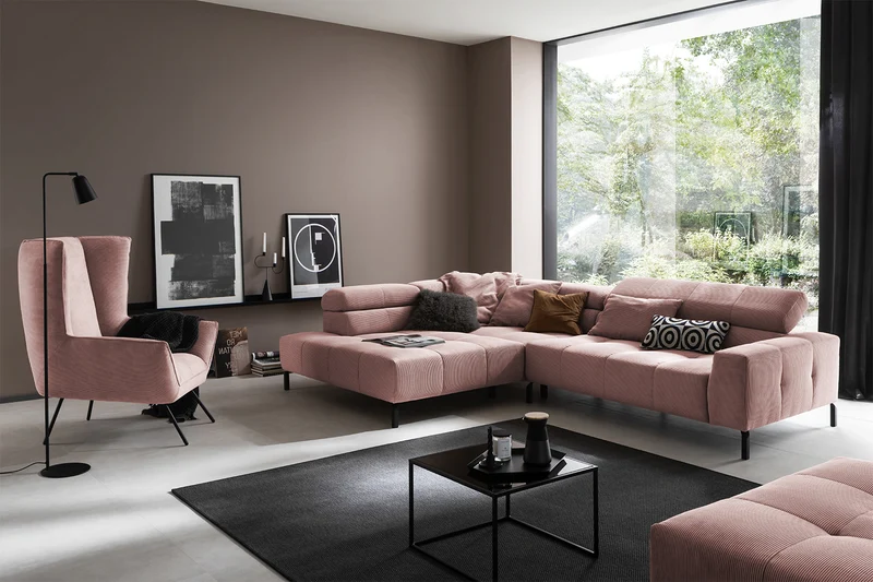 KAWOLA Sofa OHIO Ecksofa Feincord rosa