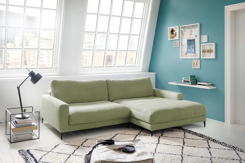 KAWOLA Ecksofa CARA Sofa Cord olivgrün