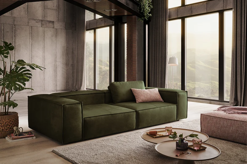 KAWOLA Sofa CARMO 3-Sitzer Leder olivgrün
