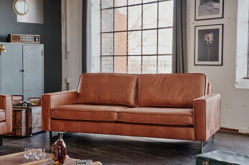 KAWOLA Sitzgruppe VILNIUS 3-Sitzer Sofa und 2-Sitzer Sofa Kunstleder mit Lederanteil cognac