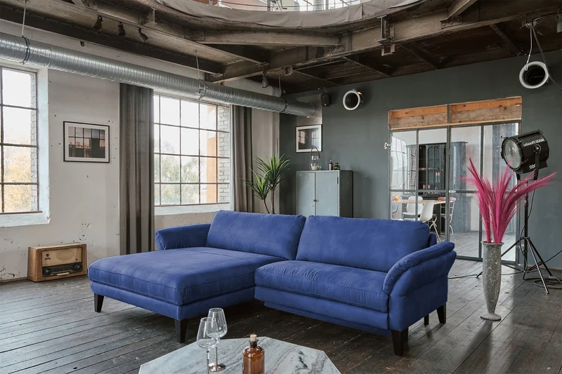 KAWOLA Sofa MALTA Ecksofa Stoff blau