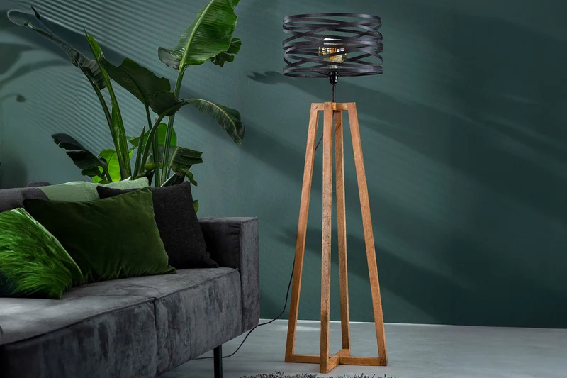 KAWOLA Stehleuchte DALIAN Stehlampe Holz/Metall schwarz