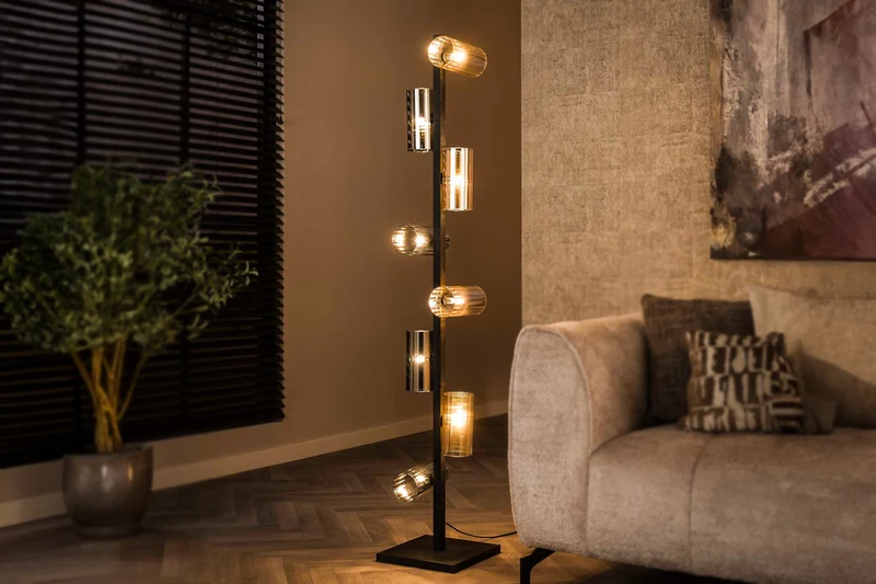 KAWOLA Stehleuchte MALLAWI Stehlampe 8-flammig Glas schwarz