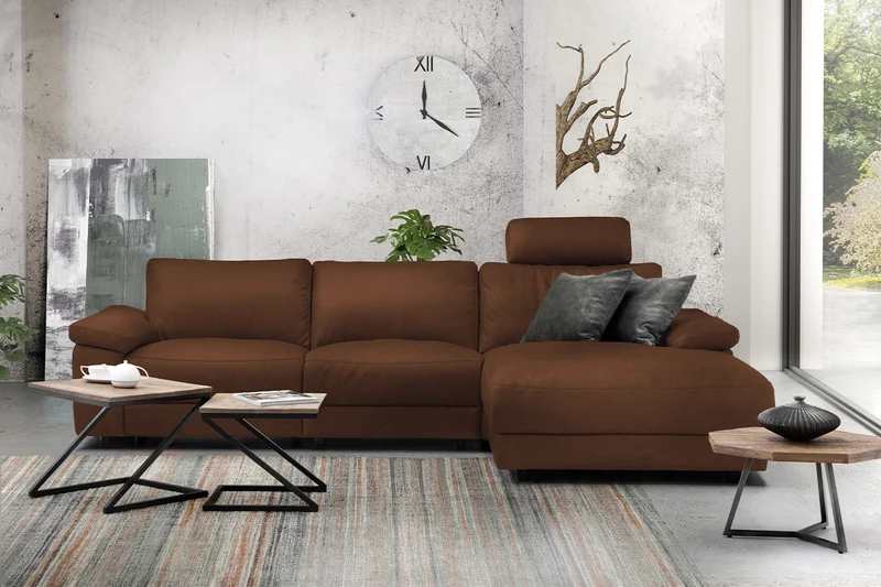 KAWOLA Sofa LOLA Ecksofa Leder braun mit motorischer Relaxfunktion
