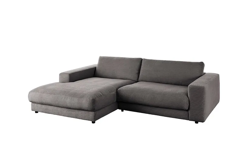 KAWOLA Sofa MADELINE Ecksofa mit Longchair Cord grau