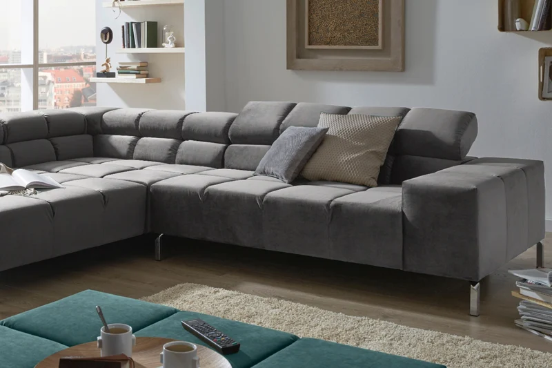 KAWOLA Sofa NELSON Ecksofa Velvet stone