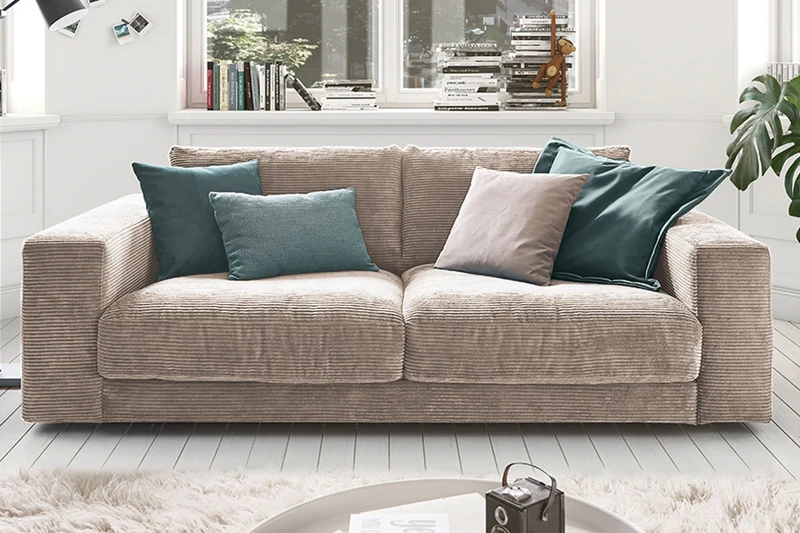 KAWOLA Sofa MADELINE 2-Sitzer Cord taupe