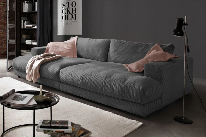 KAWOLA Big Sofa MADELINE Cord grau