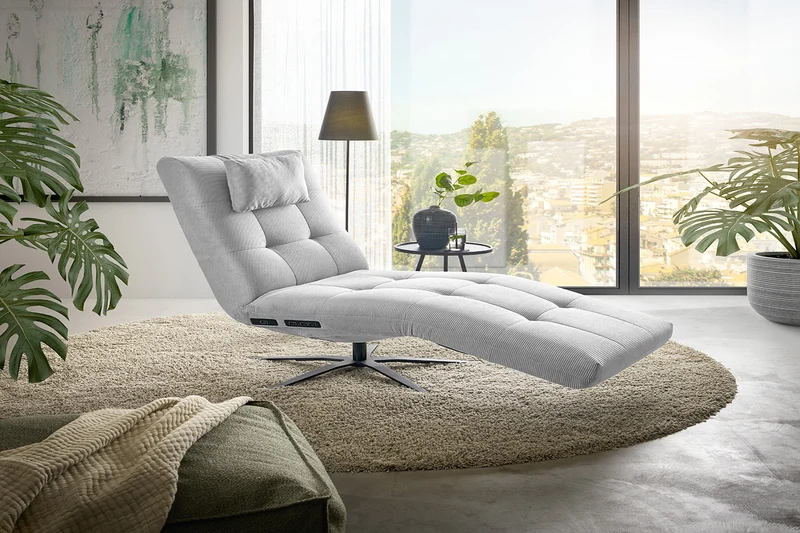 KAWOLA Relaxliege LETICIA motorisch Feincord silber