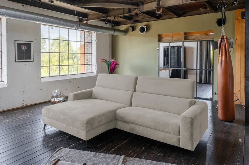 KAWOLA Sofa LAISKA Ecksofa Cord steingrau