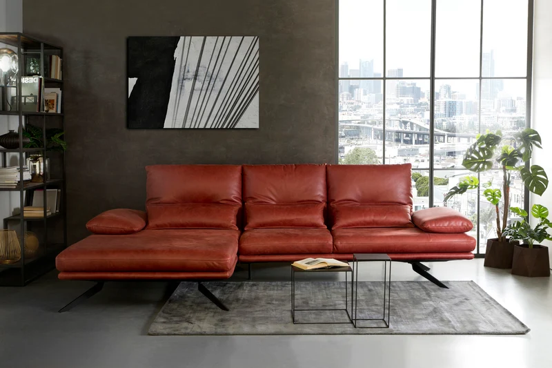 KAWOLA Sofa FENICE Ecksofa Leder burgunderrot