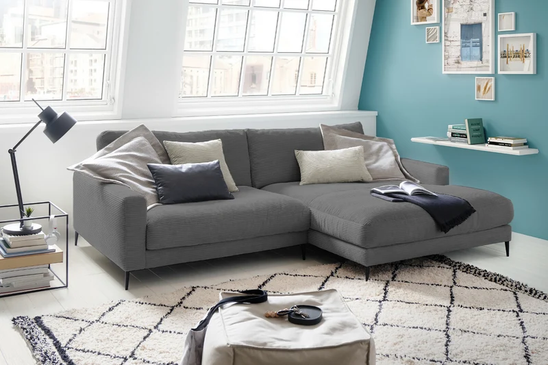 KAWOLA Ecksofa CARA Sofa Cord grau