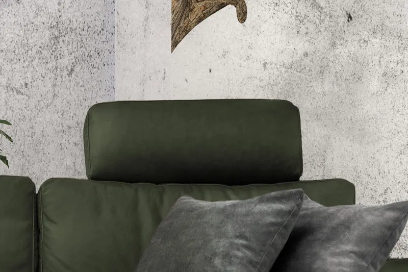 KAWOLA Sofa LOLA Ecksofa Leder moosgrün mit motorischer Relaxfunktion