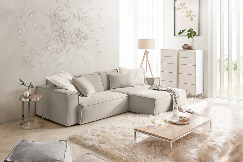 KAWOLA Sofa SAMU Ecksofa Feincord beige