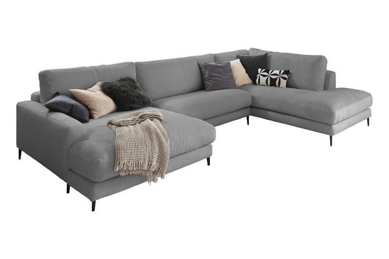 KAWOLA Sofa CARA Wohnlandschaft U-Form Cord grau