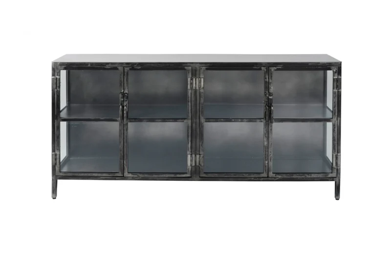 KAWOLA Sideboard BREST Vitrine Metall schwarz 4 Türen