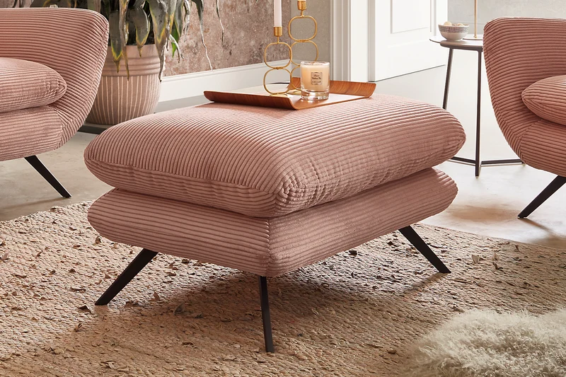 KAWOLA Sitzgruppe CHARME Sofa Sessel Hockerbank Cord rosa