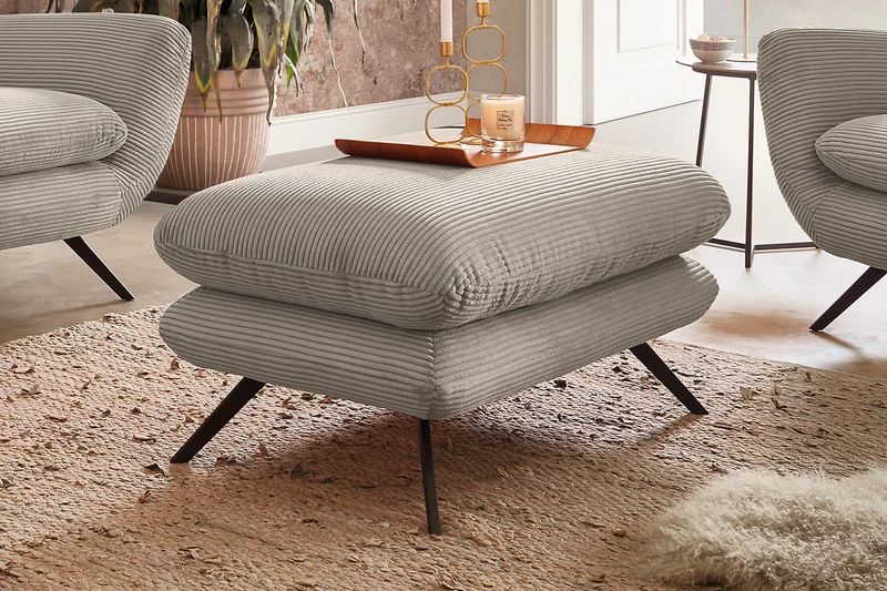 KAWOLA Sitzgruppe CHARME Sofa Sessel Hockerbank Cord steingrau