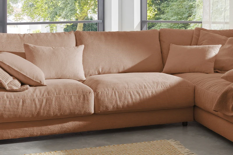 KAWOLA Sofa MADELINE Ecksofa mit Recamiere Cord rost