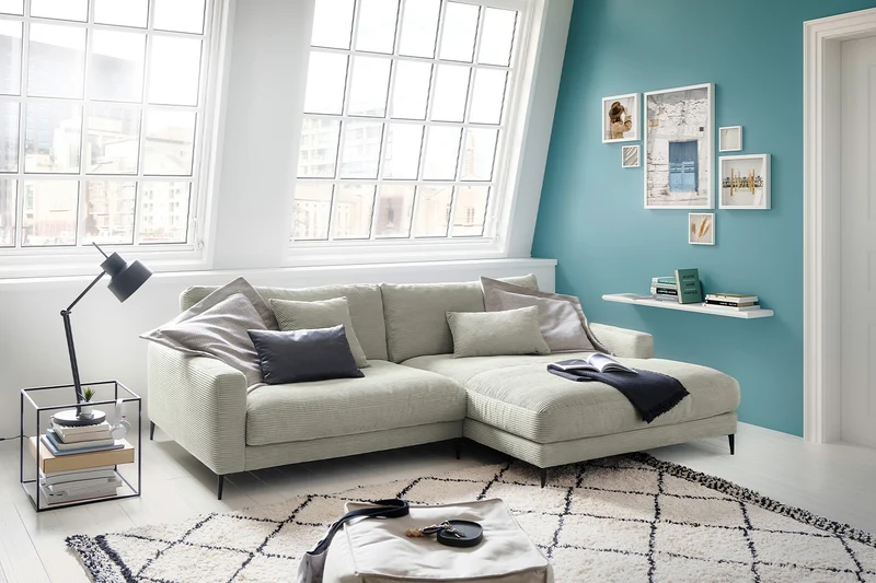 KAWOLA Ecksofa CARA Sofa Cord steingrau