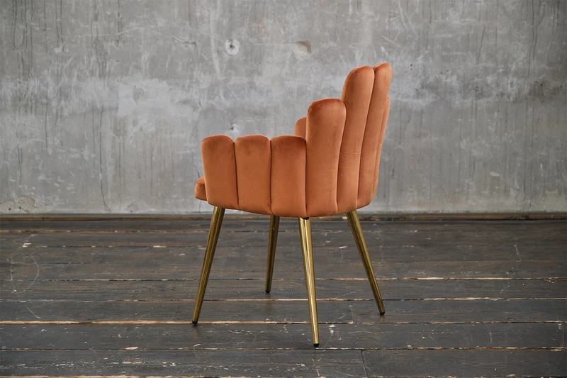KAWOLA Stuhl FREJA Esszimmerstuhl Velvet orange Fuß gold