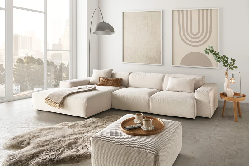 KAWOLA Sofa RANI Ecksofa Cord cremeweiß