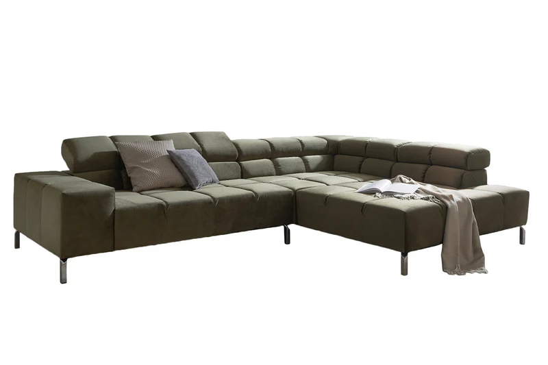 KAWOLA Sofa NELSON Ecksofa Velvet olivgrün