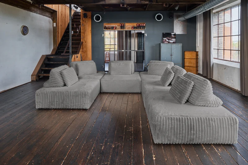 KAWOLA Modulsofa WIOLO SOFT 6 Module 6 Rückenkissen Weicher Breitcord grau