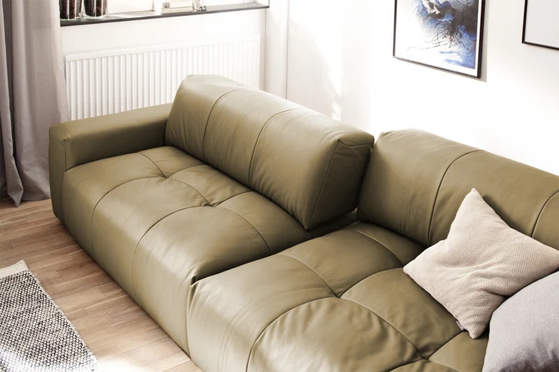 KAWOLA Big Sofa PALACE 3-Sitzer mit Sitztiefenverstellung Leder oliv
