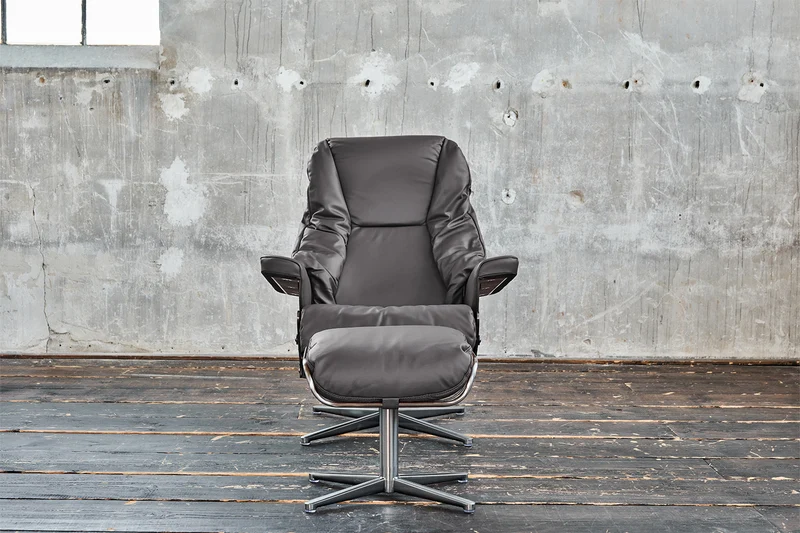 KAWOLA Sessel MODO Relaxsessel drehbar Leder dunkelgrau mit Hocker