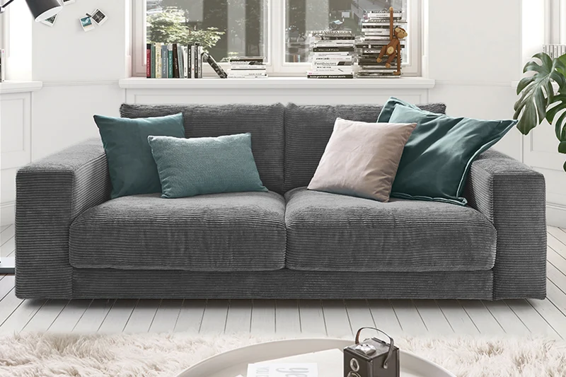 KAWOLA Sofa MADELINE 2-Sitzer Cord grau