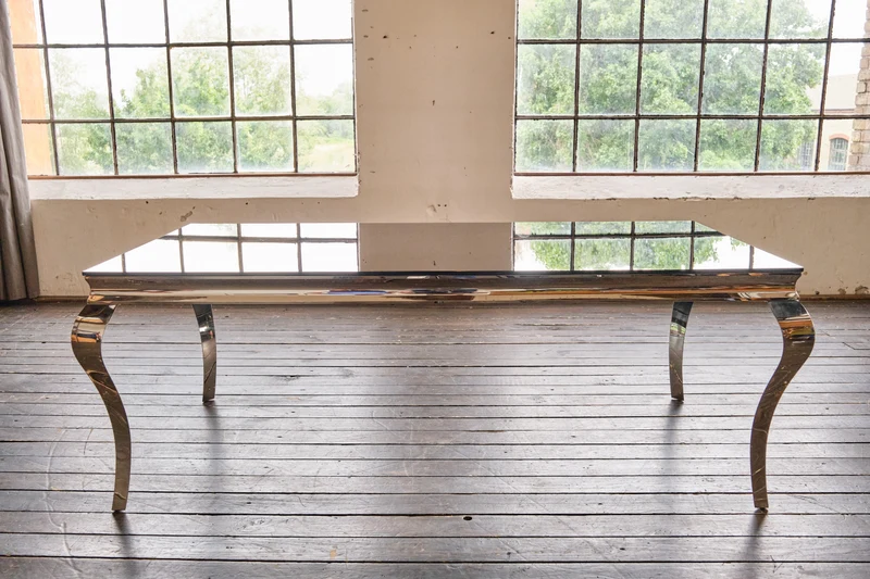 KAWOLA Esstisch AMARA Tisch Barock Glas Gestell Edelstahl 200x100cm