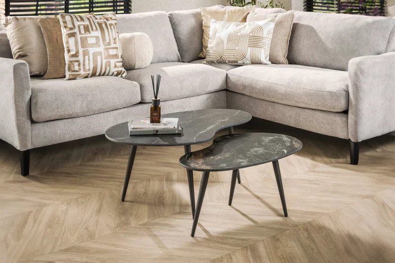 KAWOLA Couchtisch PONTE Set 2-tlg. Keramik schwarz nierenförmig