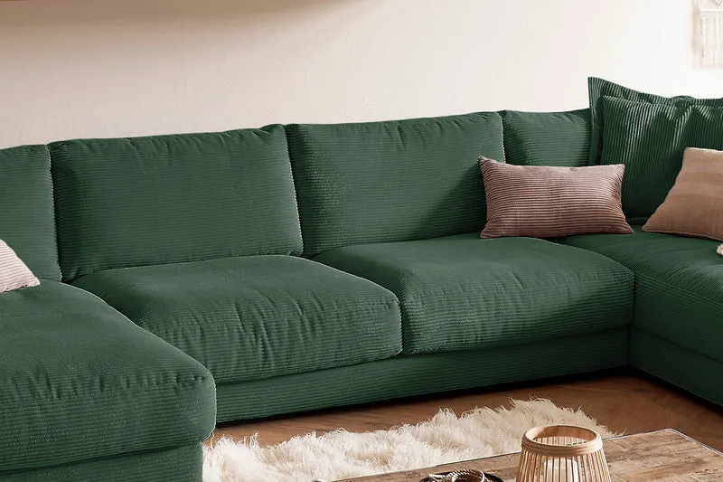 KAWOLA Sofa MADELINE Wohnlandschaft U-Form Cord smaragd