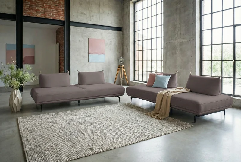 KAWOLA Ecksofa CANE Schlafsofa Daybed Stoff lila
