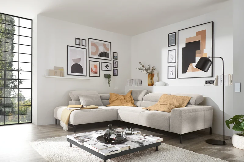 KAWOLA Sofa DELIA Ecksofa Feincord silber