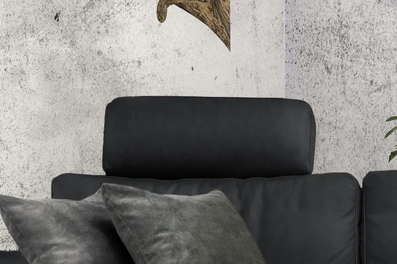 KAWOLA Sofa LOLA Ecksofa Leder schwarz mit motorischer Relaxfunktion
