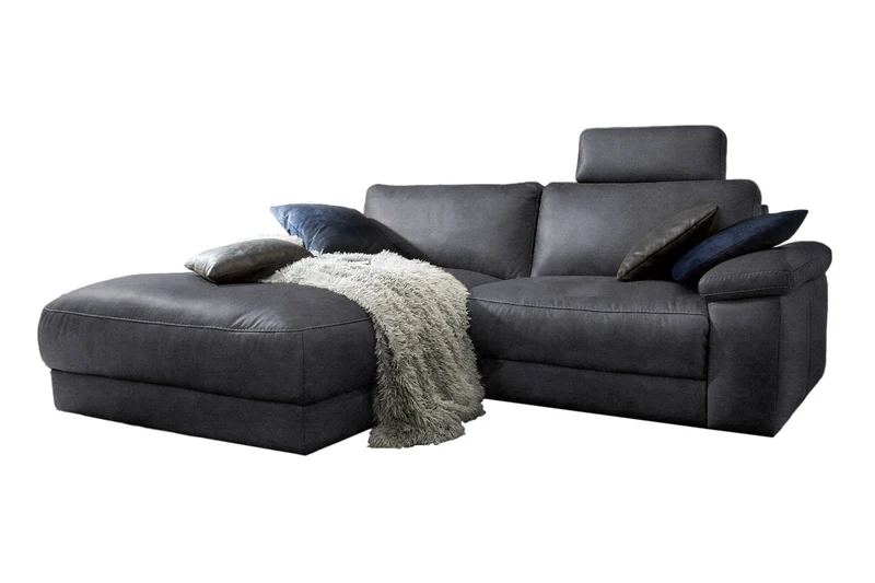KAWOLA Sofa LOLA Ecksofa Leder schwarz mit motorischer Relaxfunktion