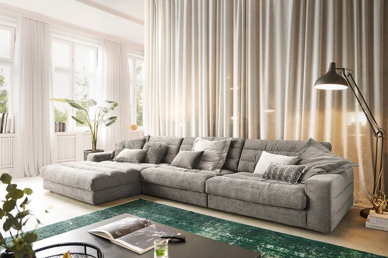 KAWOLA Sofa LANA XL Ecksofa Cord steingrau