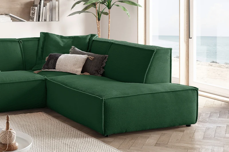 KAWOLA Sofa SAMU Ecksofa Cord smaragd
