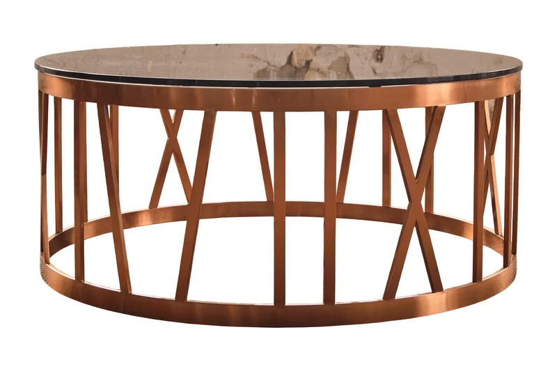 KAWOLA Couchtisch MELLA Tisch Glas Gestell rosé gold