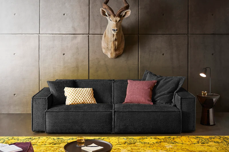 KAWOLA Sofa SAMU Stoff schwarz