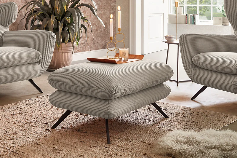 KAWOLA Hocker CHARME Hockerbank Cord steingrau