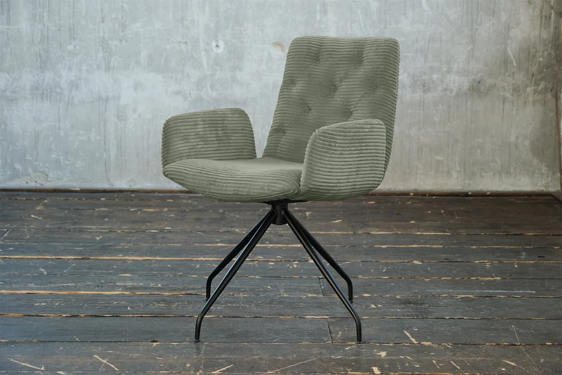 KAWOLA Stuhl NEW CHARME Drehstuhl Esszimmersessel Cord olivgrün