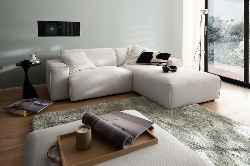 KAWOLA Sofa RANI Ecksofa Feincord weiß