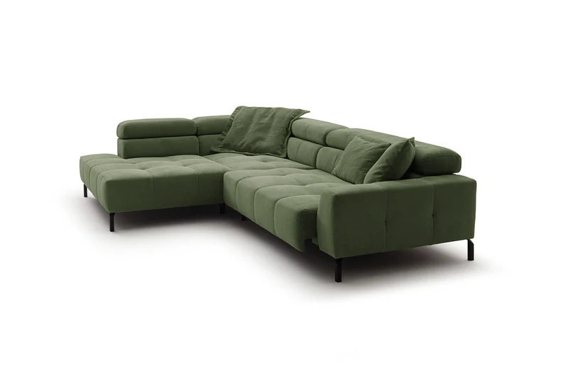 KAWOLA Sofa OHIO Ecksofa Feincord olivgrün